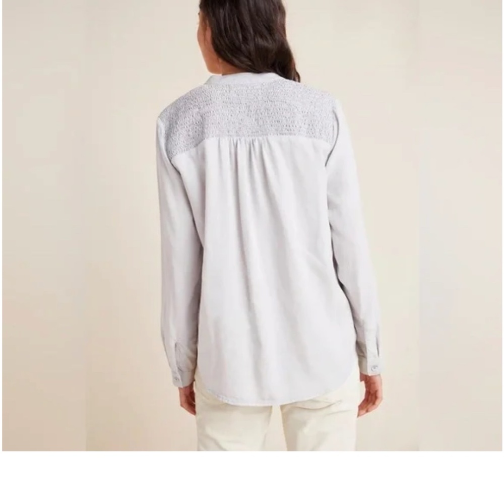 Anthropologie Cloth & Stone Smocked Button Down in White Size L - Picture 4 of 9